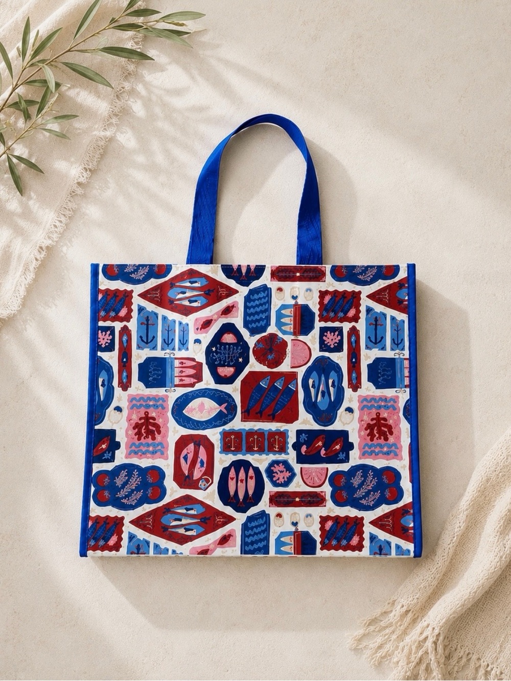 Sardine print reusable tote bag